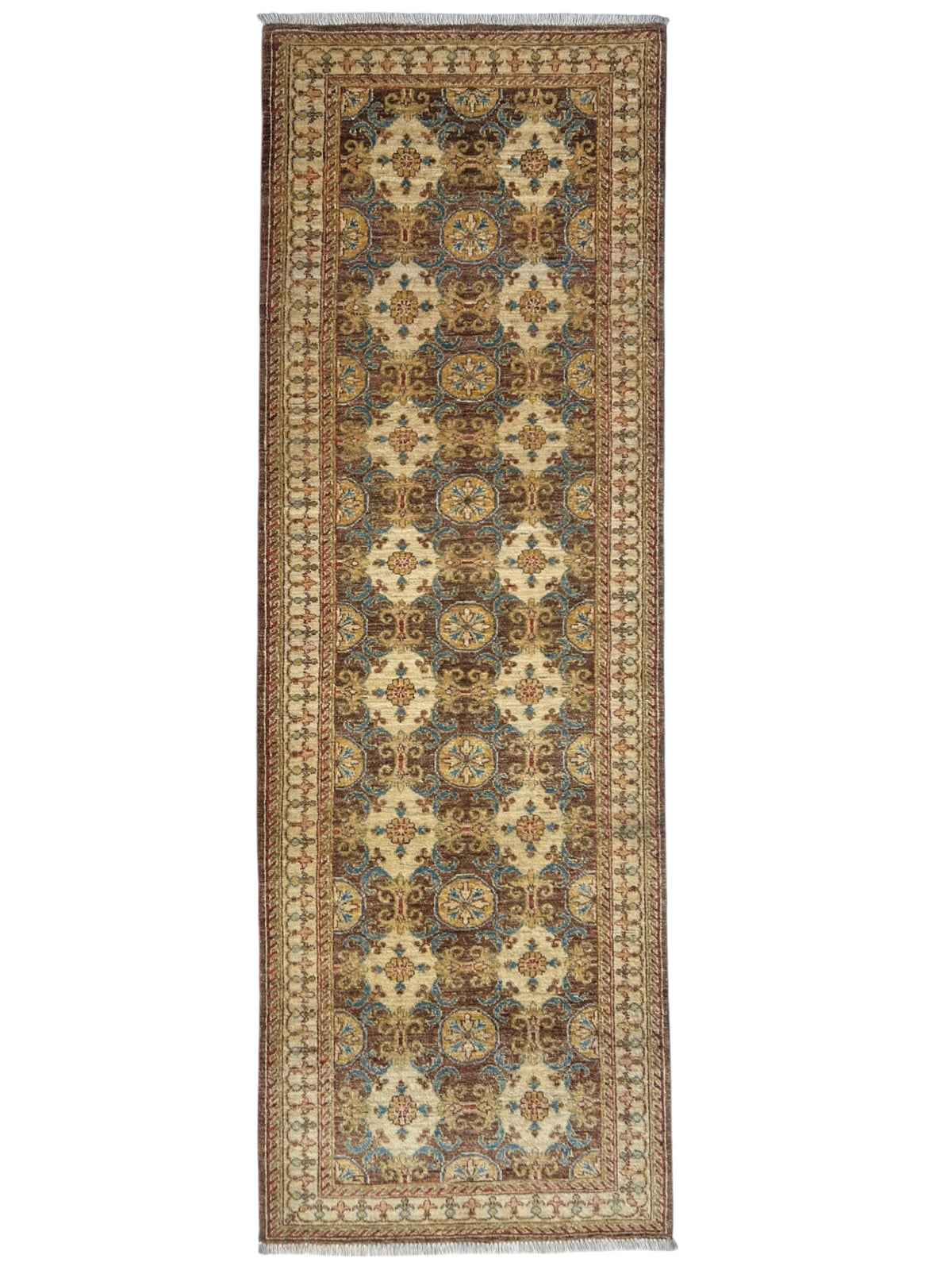 Super Kazak Runner 3x8 | Beige, Brown & Ivory | Hand-Knotted Wool
