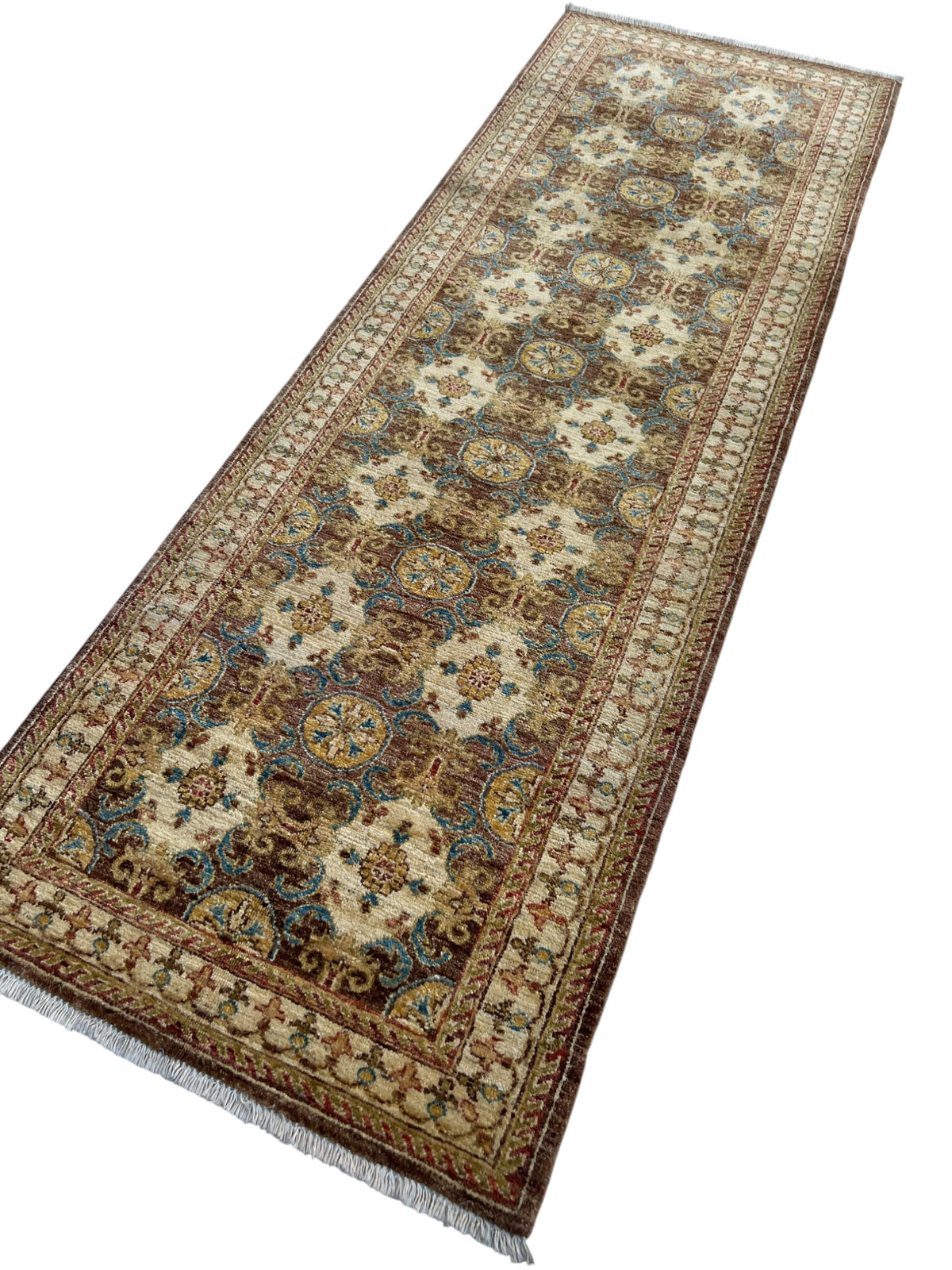 Super Kazak Runner 3x8 | Beige, Brown & Ivory | Hand-Knotted Wool