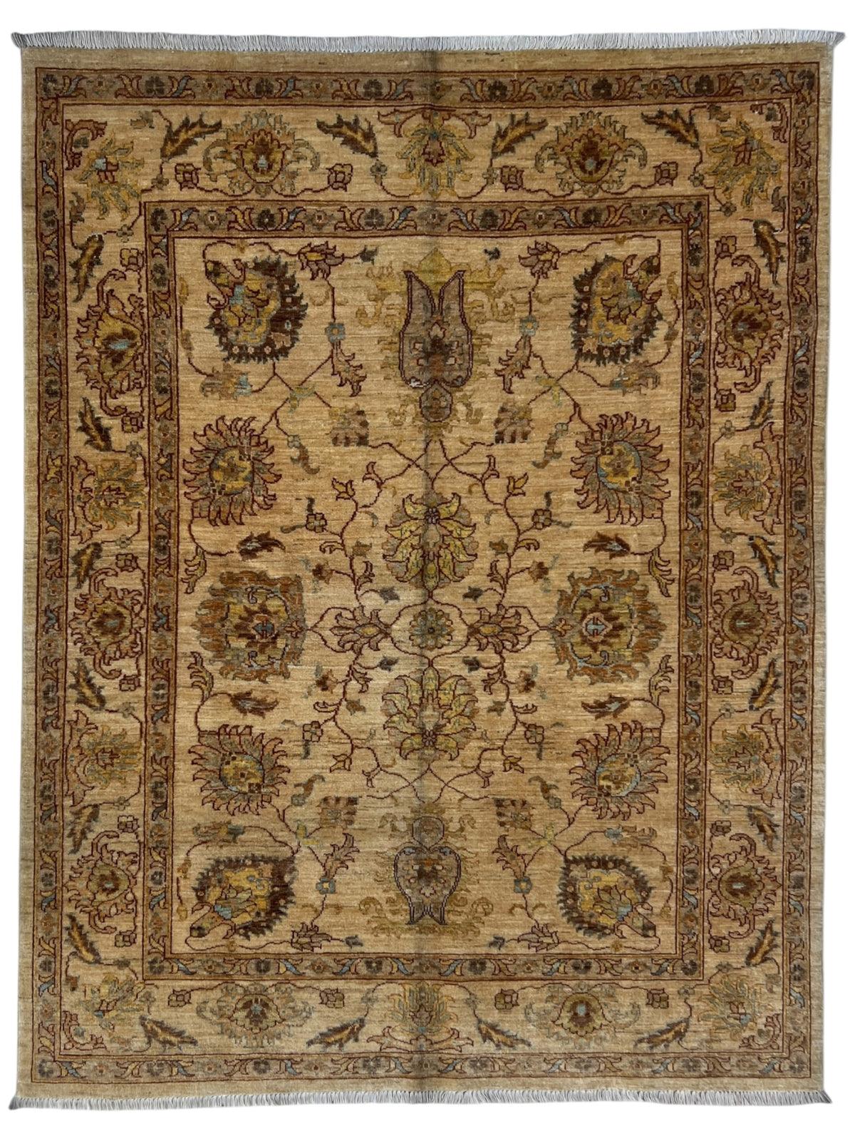 Chobi Ziegler Rug 5x6 | Beige, Gold & Brown | Hand-Knotted Wool