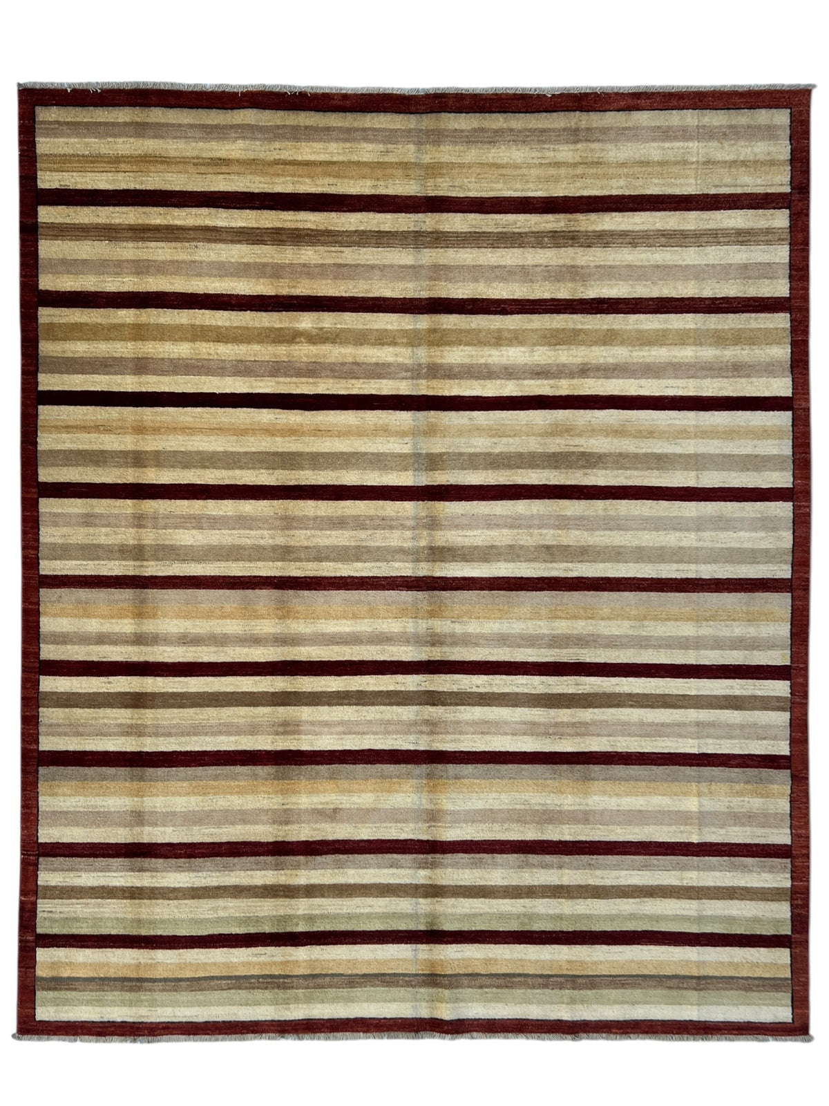 Striped Gabbeh Rug 8x10 | Ivory, Beige & Burgundy | Hand-Knotted Wool