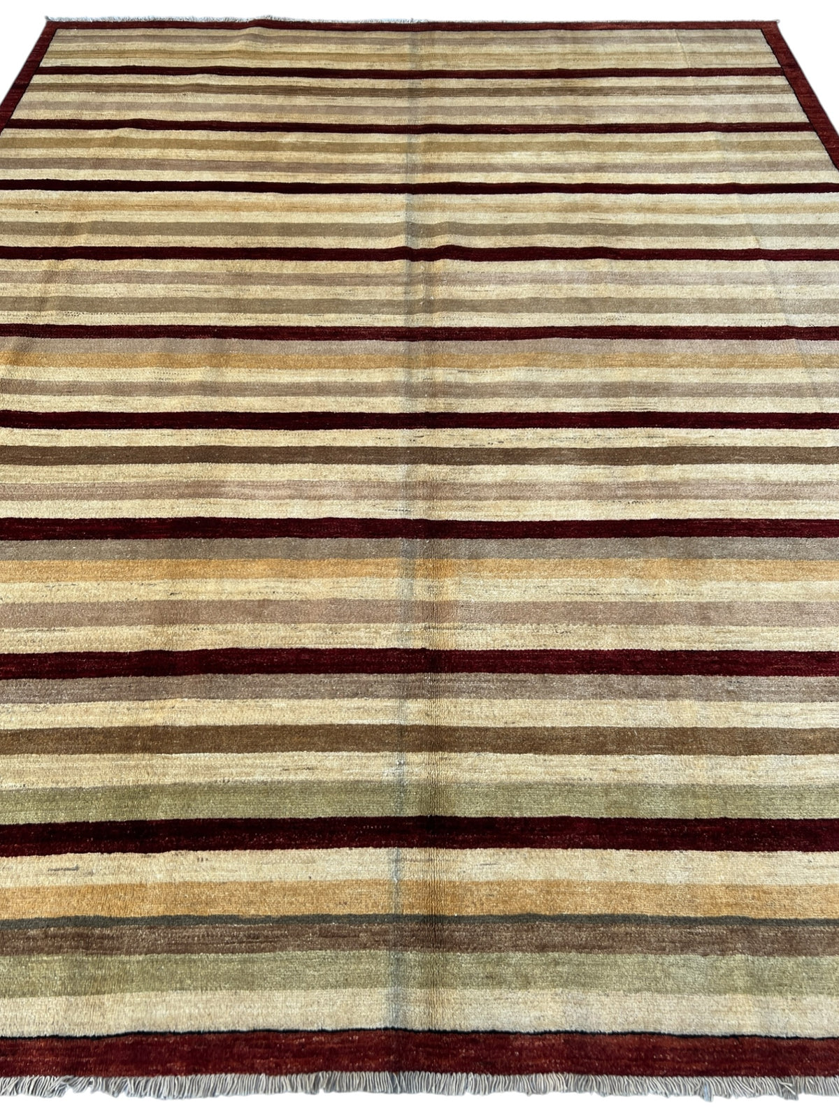 Striped Gabbeh Rug 8x10 | Ivory, Beige & Burgundy | Hand-Knotted Wool