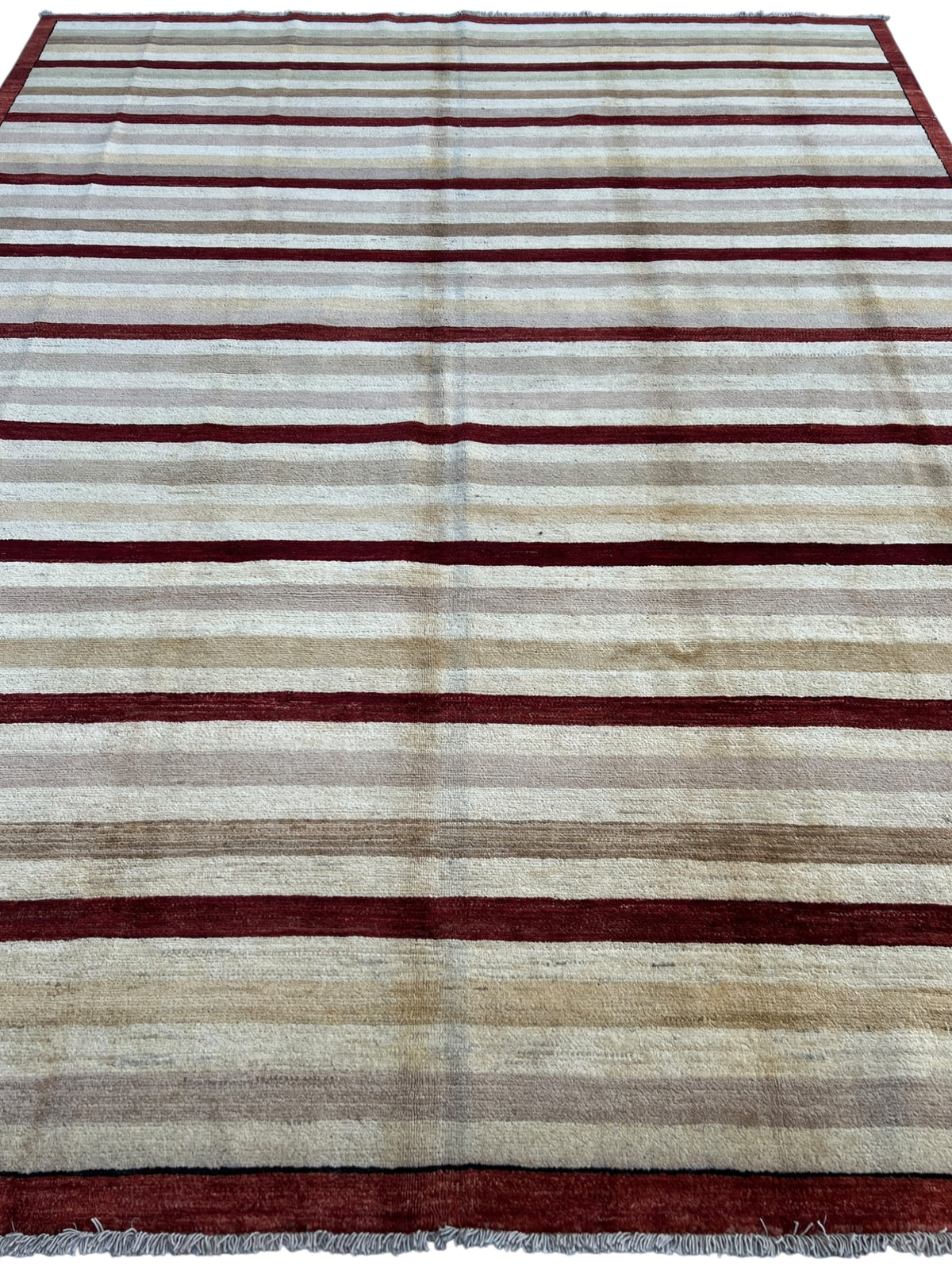 Striped Gabbeh Rug 8x10 | Ivory, Beige & Burgundy | Hand-Knotted Wool