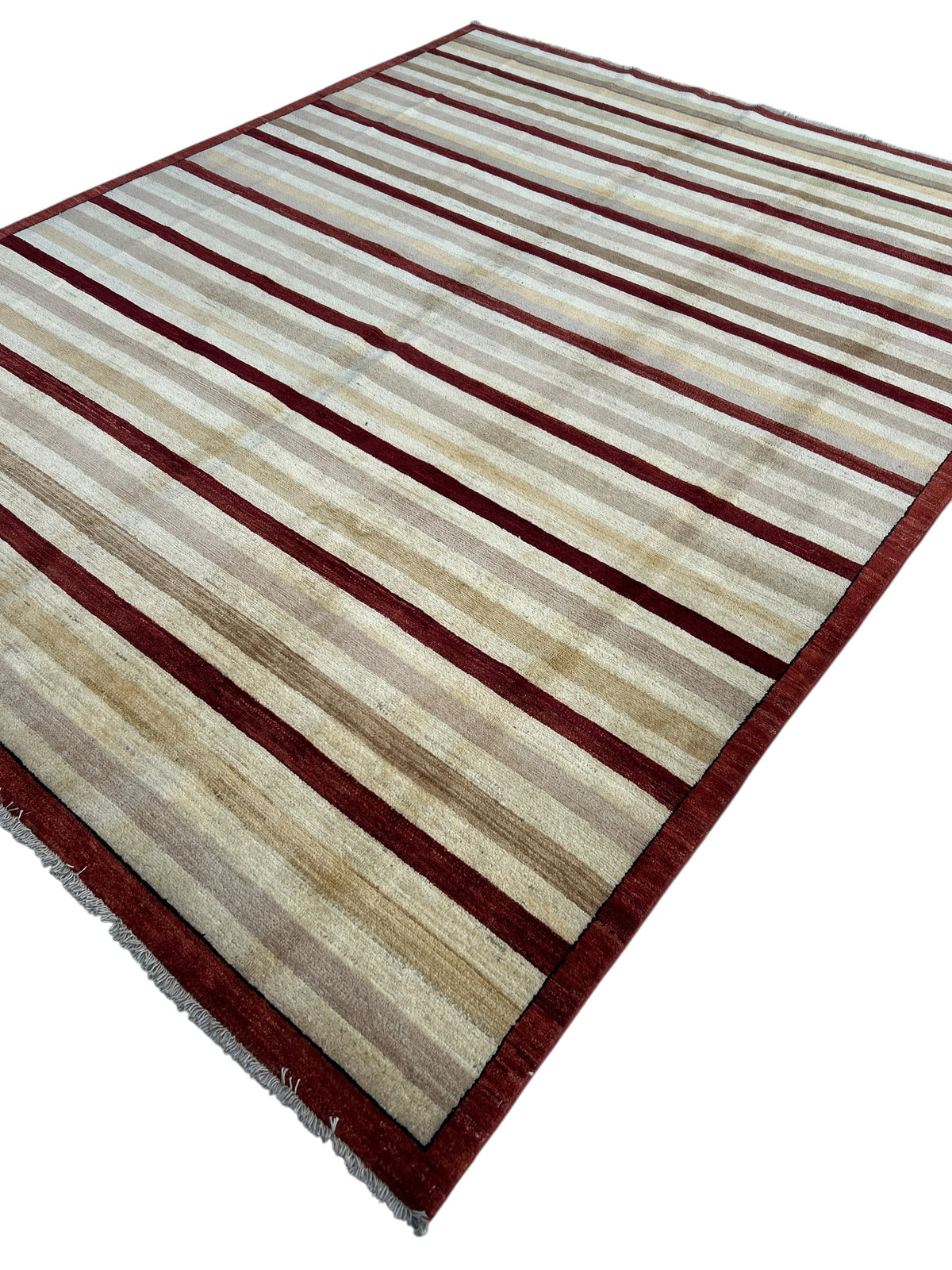 Striped Gabbeh Rug 8x10 | Ivory, Beige & Burgundy | Hand-Knotted Wool
