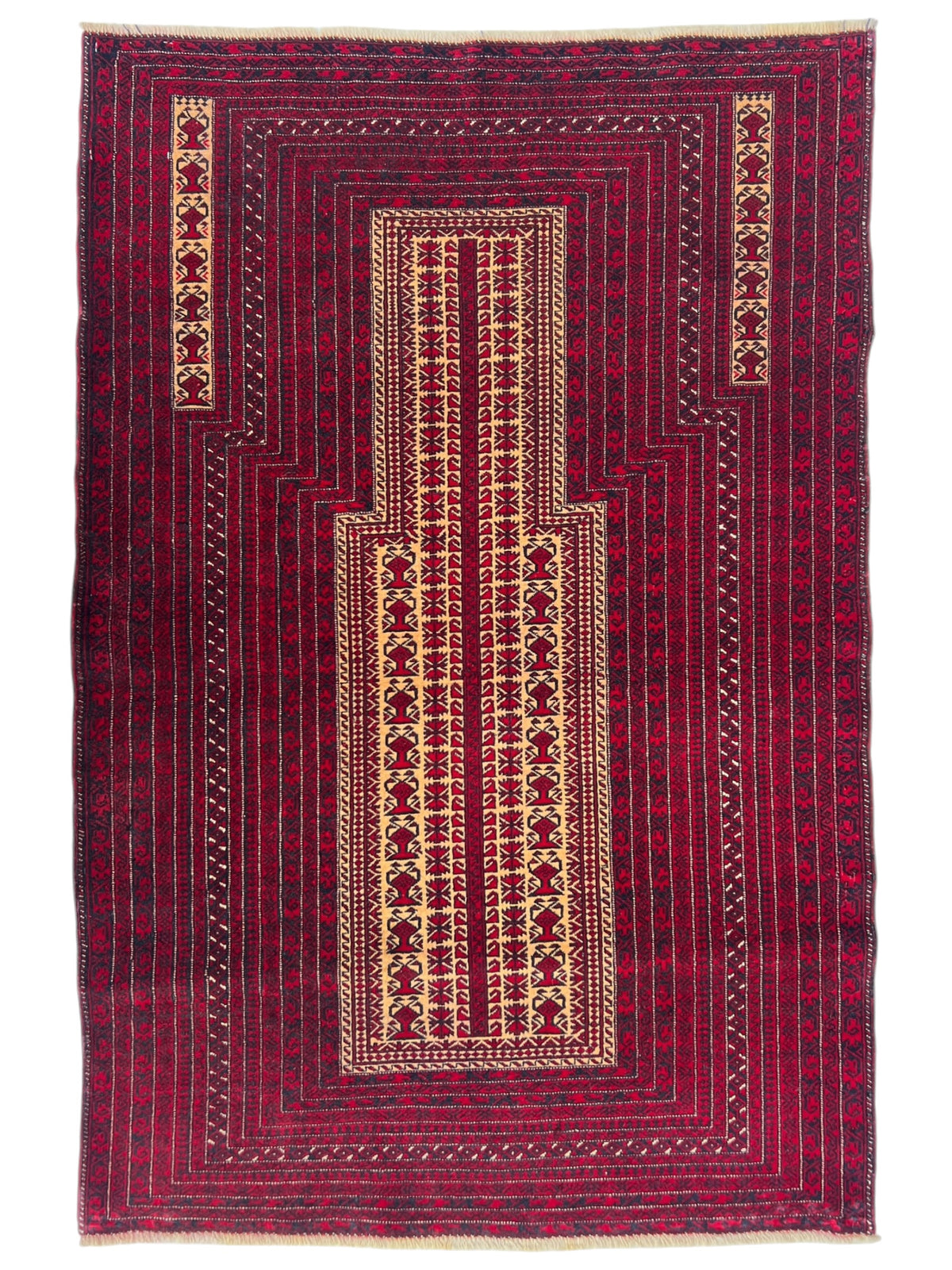 Baluch Prayer Rug 3x4 | Burgundy, Red & Ivory | Hand-Knotted Wool