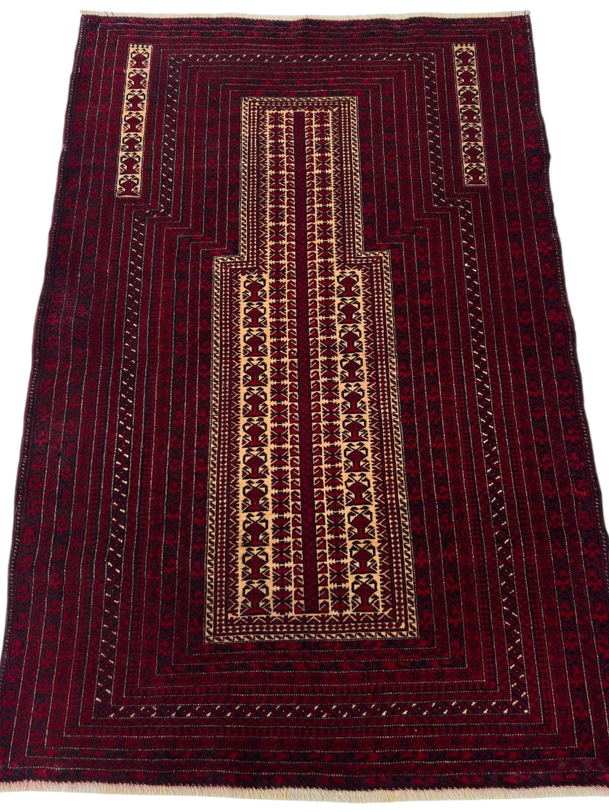 Baluch Prayer Rug 3x4 | Burgundy, Red & Ivory | Hand-Knotted Wool
