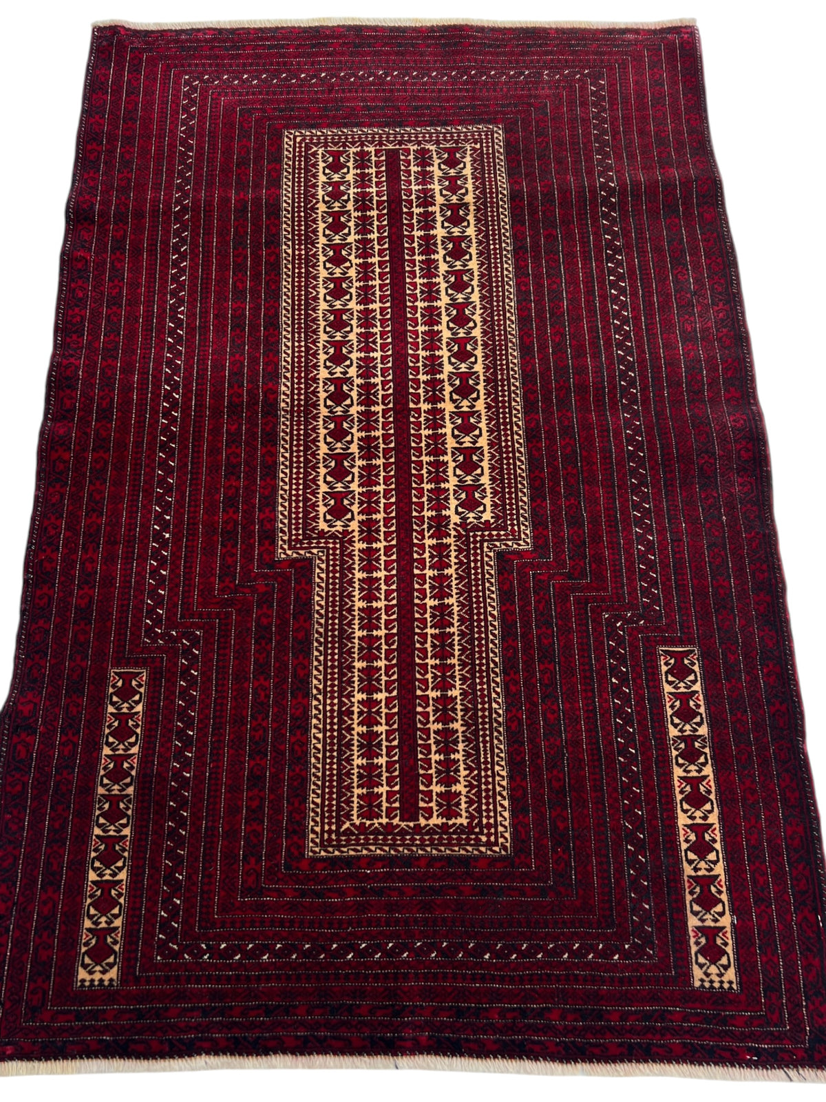 Baluch Prayer Rug 3x4 | Burgundy, Red & Ivory | Hand-Knotted Wool
