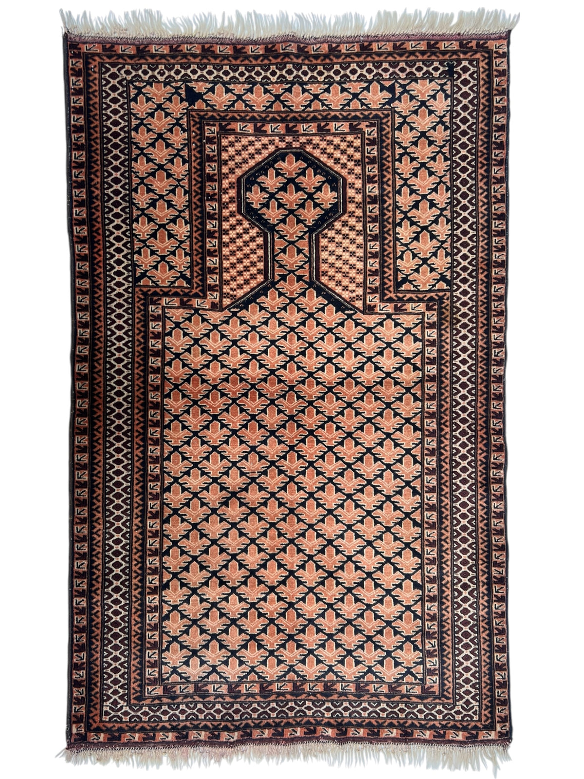 Baluch Prayer Rug 3x5 | Pink, Navy & Ivory | Hand-Knotted Wool