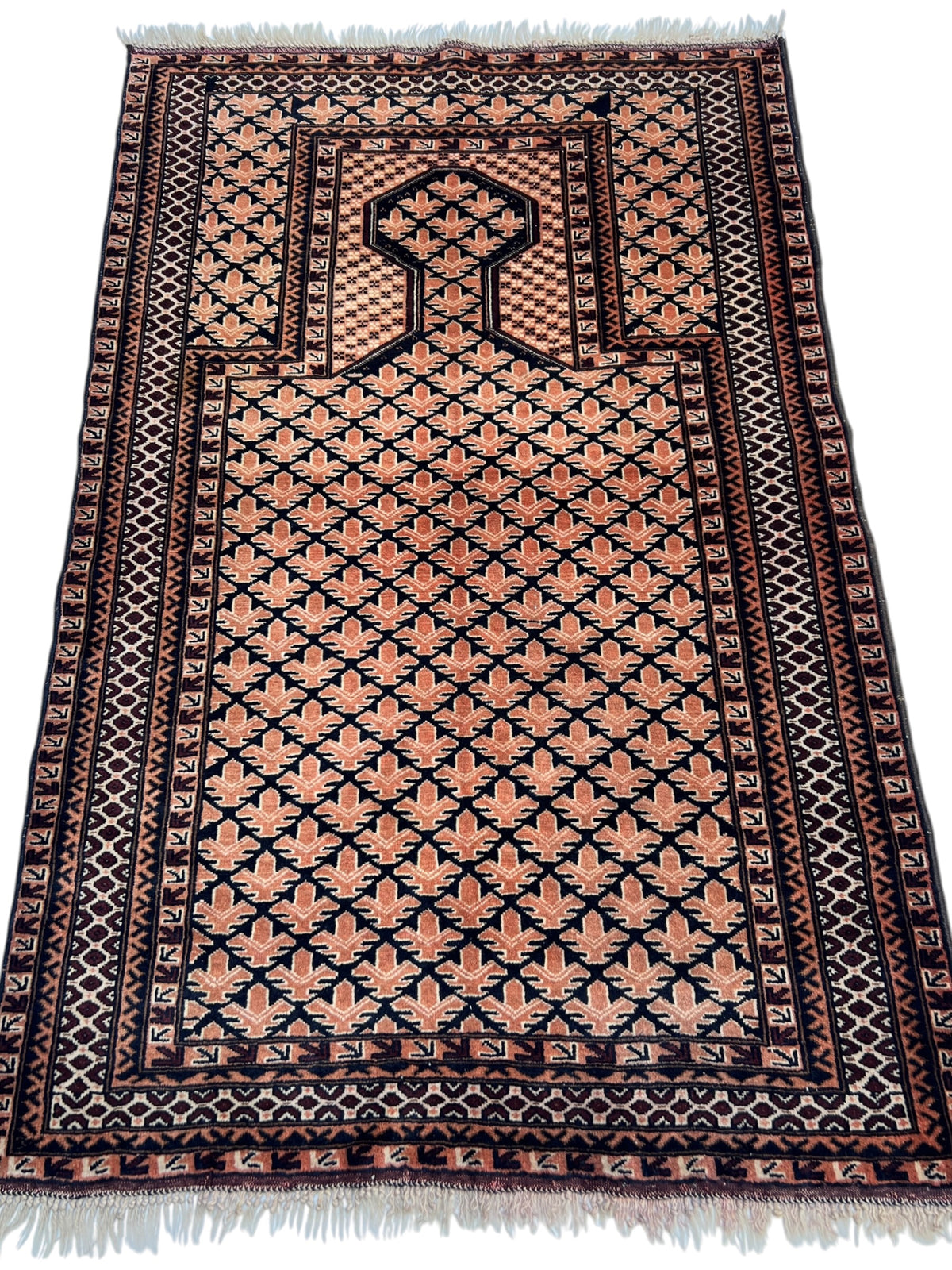 Baluch Prayer Rug 3x5 | Pink, Navy & Ivory | Hand-Knotted Wool
