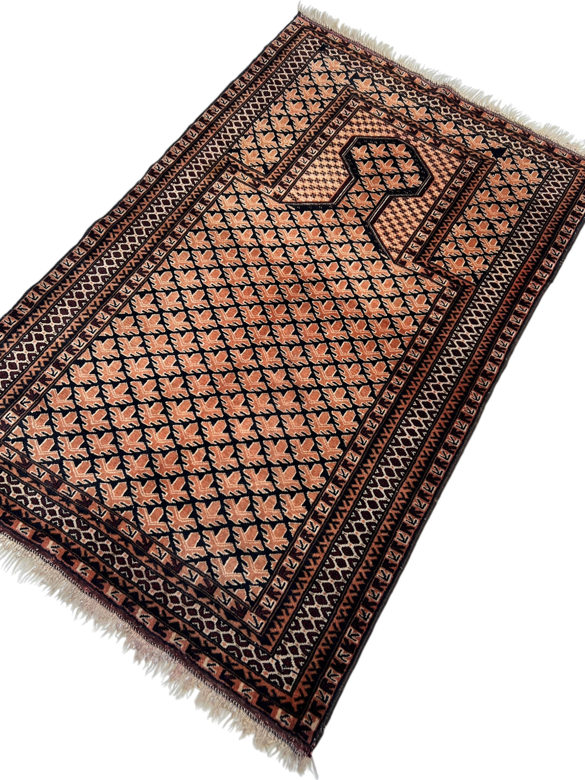 Baluch Prayer Rug 3x5 | Pink, Navy & Ivory | Hand-Knotted Wool