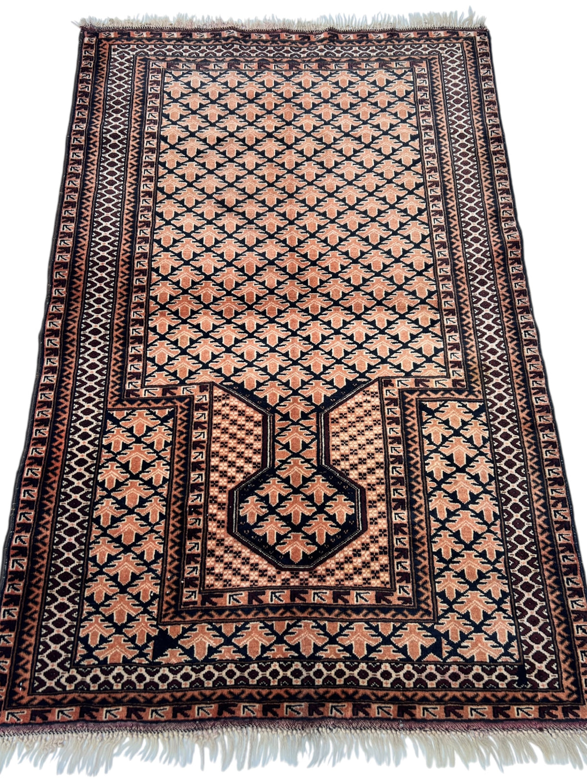 Baluch Prayer Rug 3x5 | Pink, Navy & Ivory | Hand-Knotted Wool