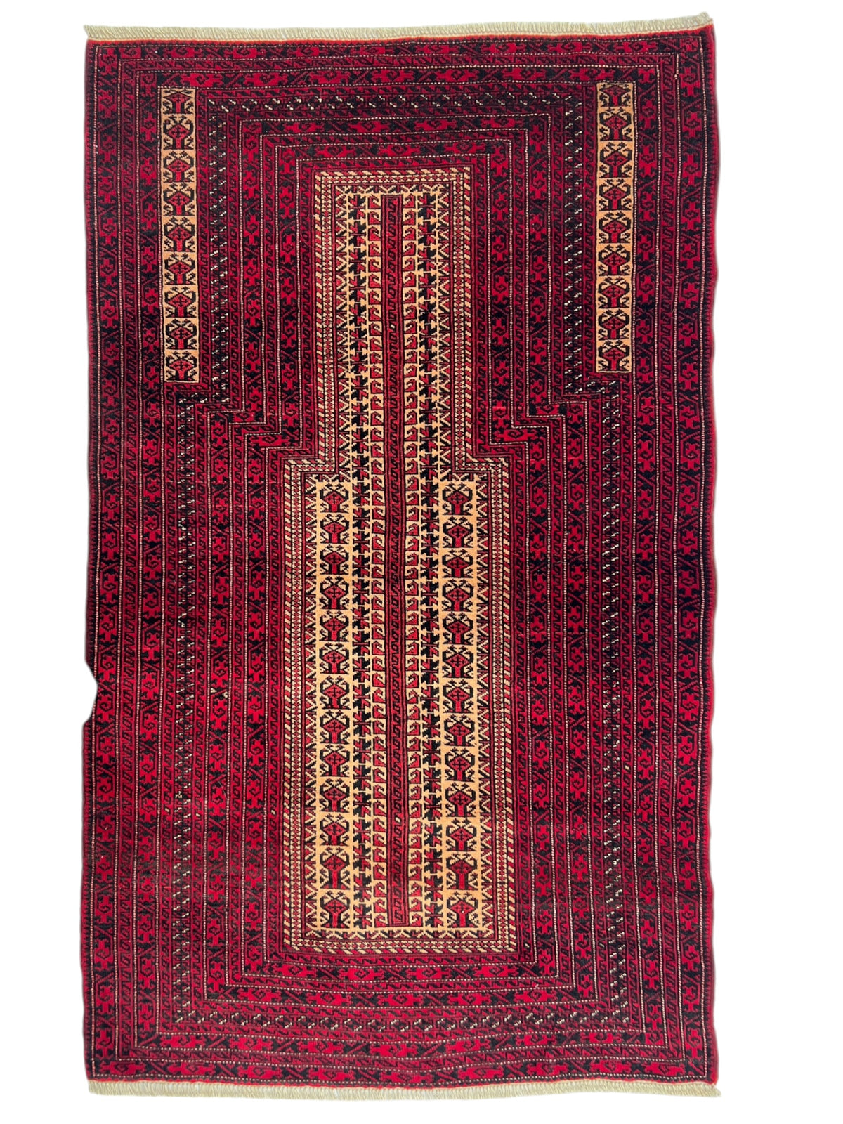 Baluch Prayer Rug 3x5 | Burgundy, Red & Ivory | Hand-Knotted Wool
