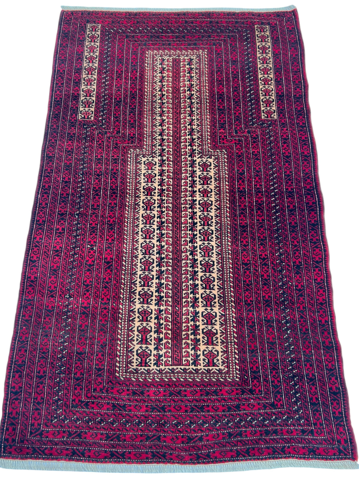 Baluch Prayer Rug 3x5 | Burgundy, Red & Ivory | Hand-Knotted Wool