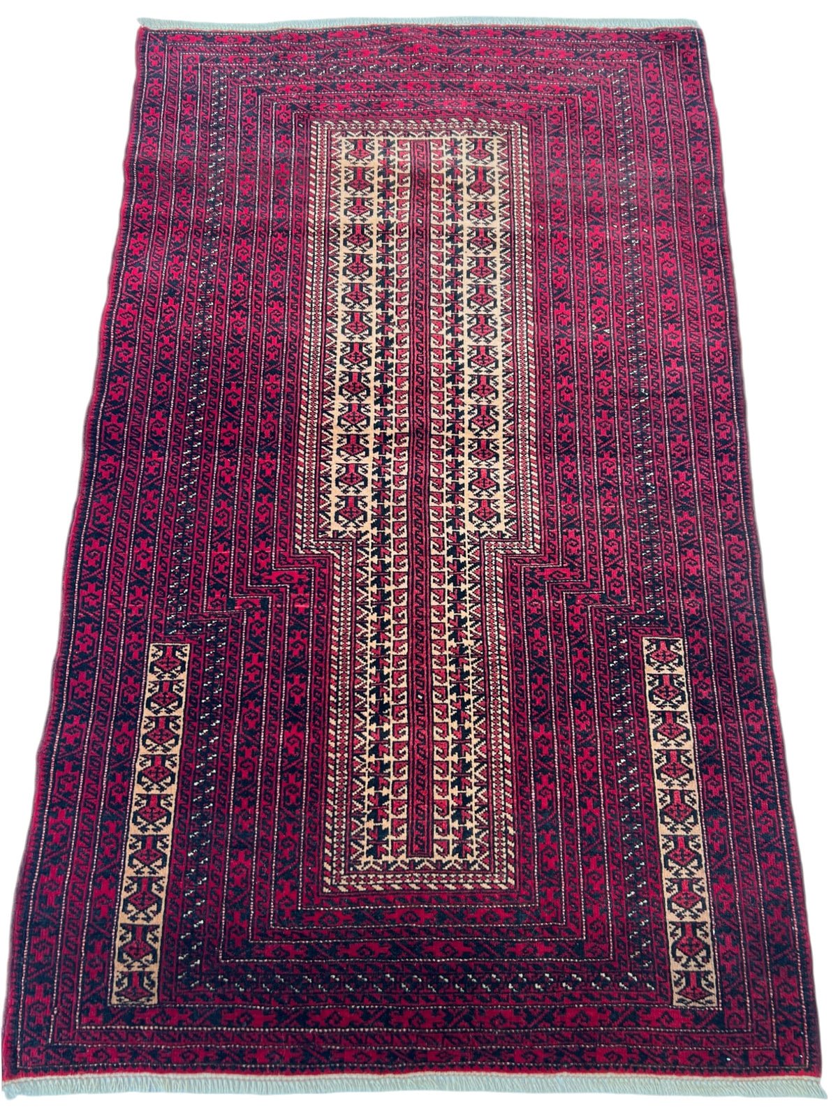 Baluch Prayer Rug 3x5 | Burgundy, Red & Ivory | Hand-Knotted Wool