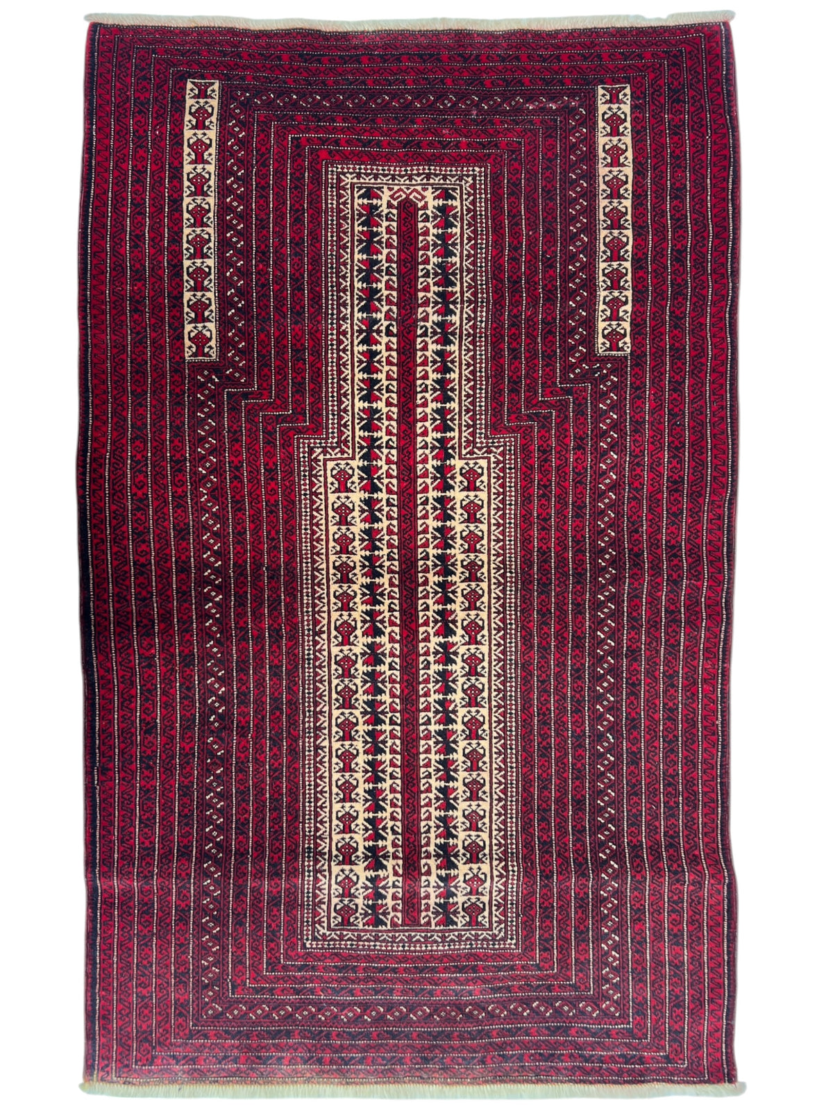 Baluch Prayer Rug 3x5 | Burgundy, Red & Ivory | Hand-Knotted Wool
