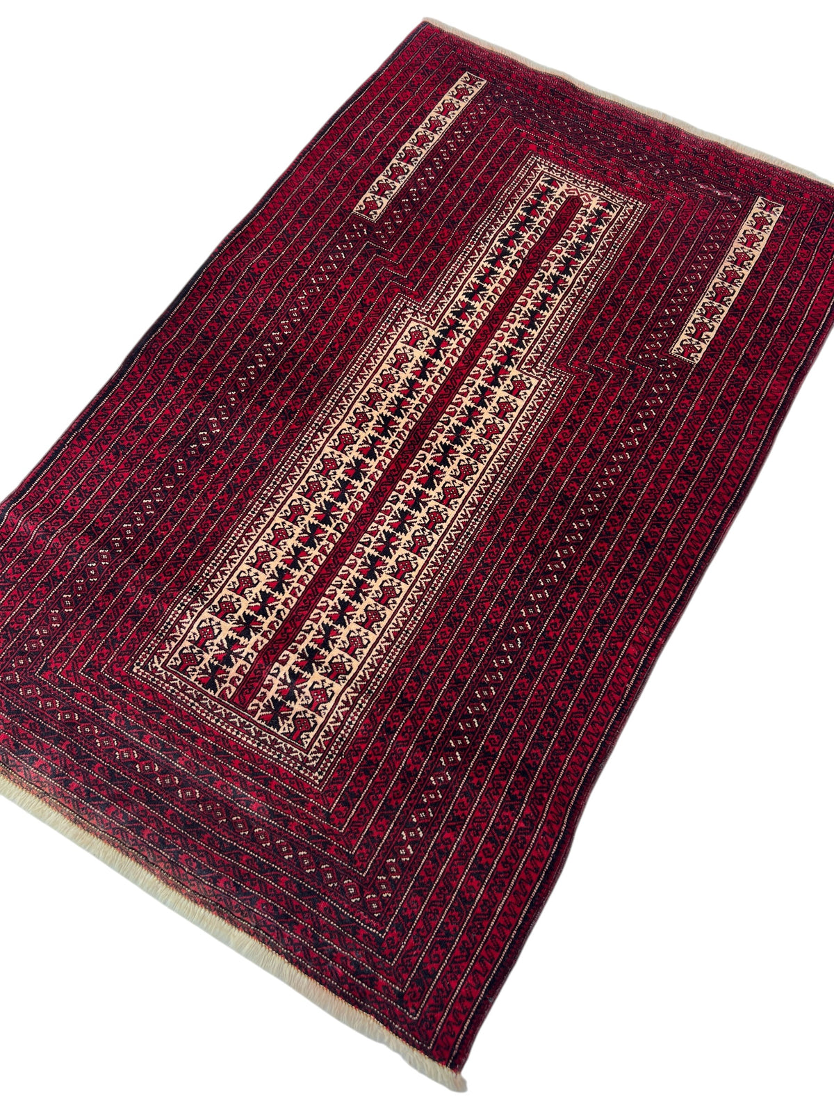 Baluch Prayer Rug 3x5 | Burgundy, Red & Ivory | Hand-Knotted Wool
