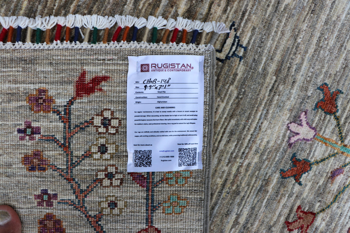 Chobi Tree of Life Rug 7x10 | Gray, Red & Orange | Hand-Knotted Wool