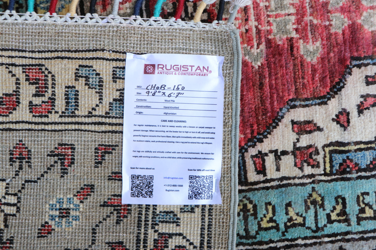 Chobi Mamluk Rug 6x10 | Gray, Red & Light Blue | Hand-Knotted Wool