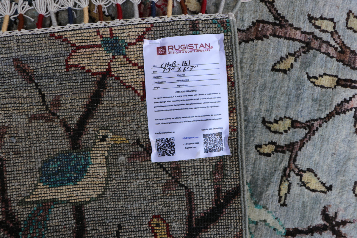 Chobi Tree of Life Rug 6x8 | Gray, Brown & Light Blue | Hand-Knotted Wool