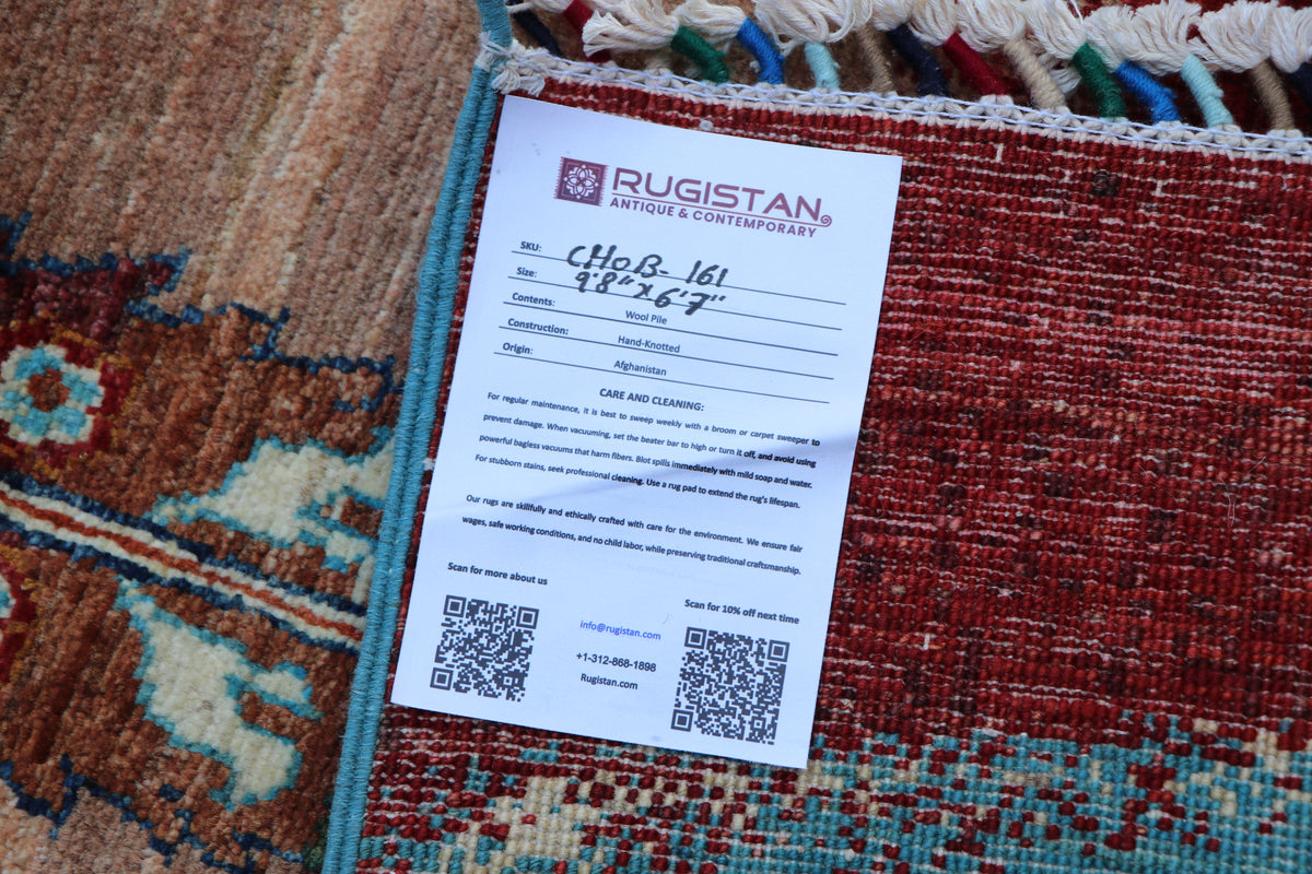 Chobi Landscape Rug 7x10 | Light Blue, Red & Tan | Hand-Knotted Wool