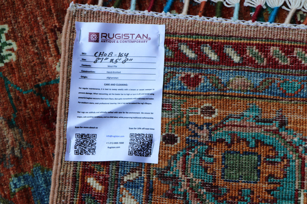 Chobi Garden Rug 6x8 | Multicolor, Rust & Navy | Hand-Knotted Wool
