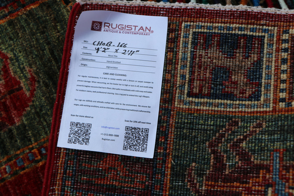 Chobi Pictorial Rug 3x4 | Green, Red & Burgundy | Hand-Knotted Wool