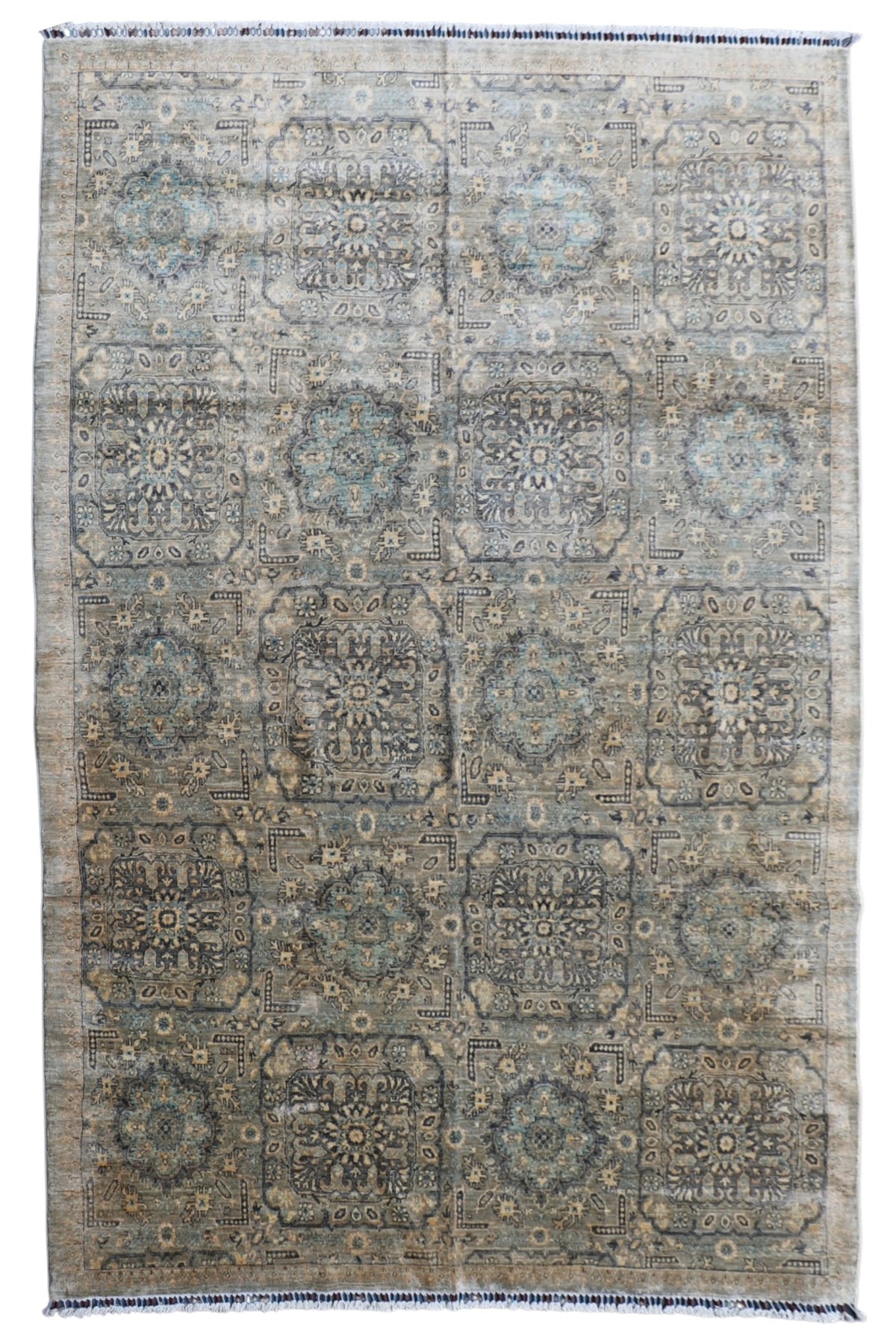 Chobi Mamluk Rug 8x10 | Gray, Beige & Blue | Hand-Knotted Wool