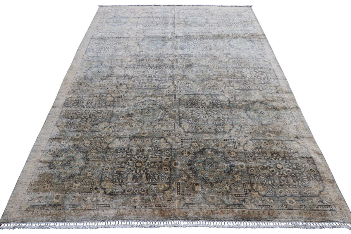 Chobi Mamluk Rug 8x10 | Gray, Beige & Blue | Hand-Knotted Wool