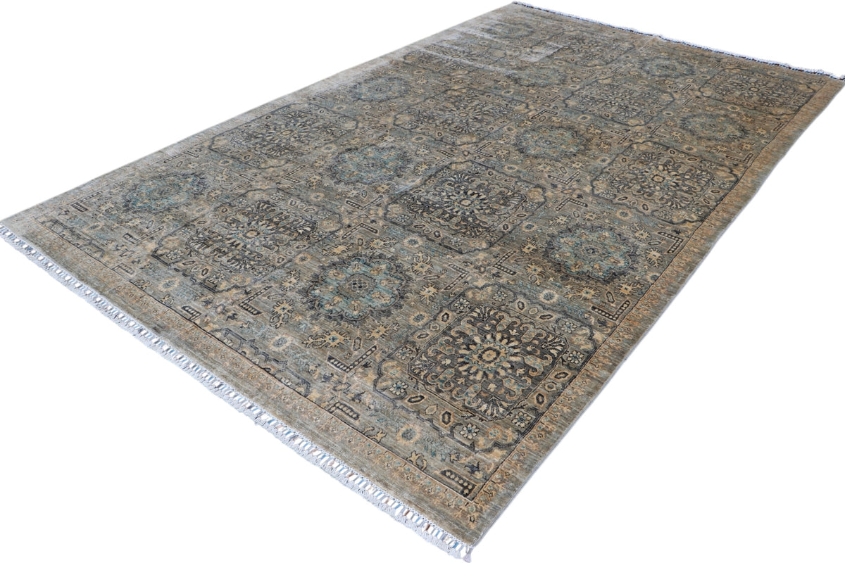 Chobi Mamluk Rug 8x10 | Gray, Beige & Blue | Hand-Knotted Wool