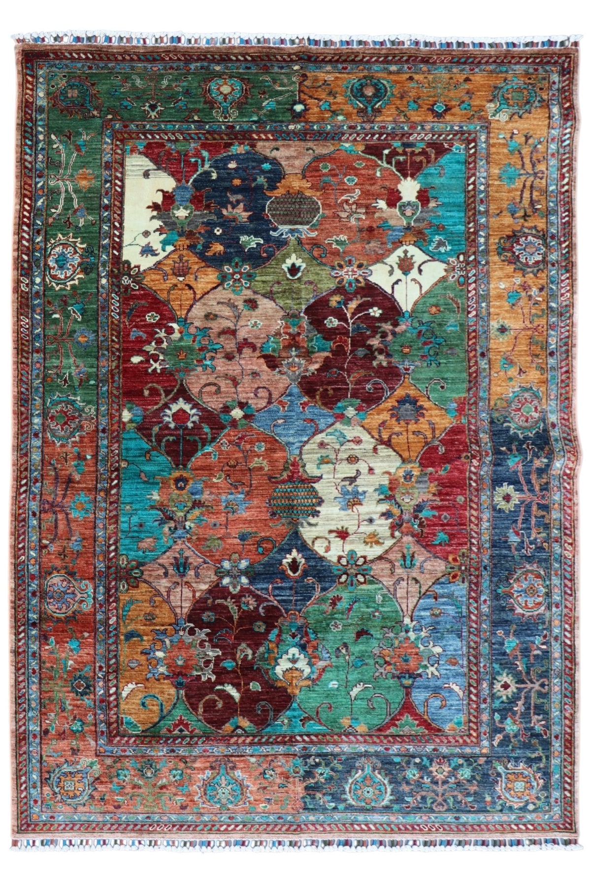 Chobi Garden Rug 6x8 | Multicolor, Rust & Navy | Hand-Knotted Wool