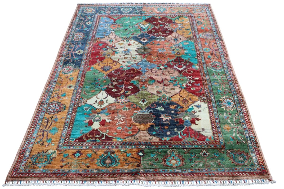 Chobi Garden Rug 6x8 | Multicolor, Rust & Navy | Hand-Knotted Wool