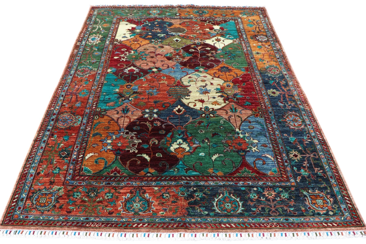 Chobi Garden Rug 6x8 | Multicolor, Rust & Navy | Hand-Knotted Wool