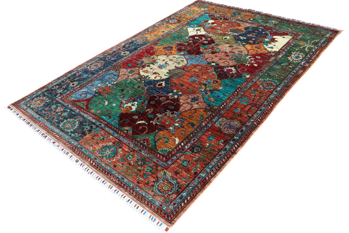 Chobi Garden Rug 6x8 | Multicolor, Rust & Navy | Hand-Knotted Wool