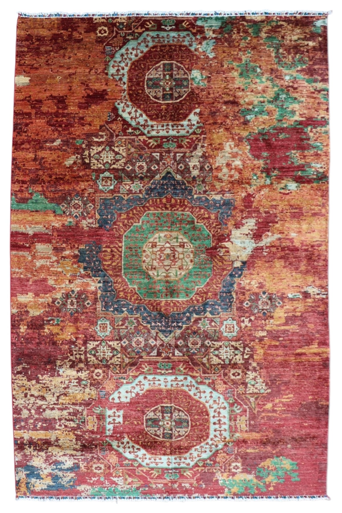 Chobi Mamluk Rug 6x10 | Red, Rust & Green | Hand-Knotted Wool