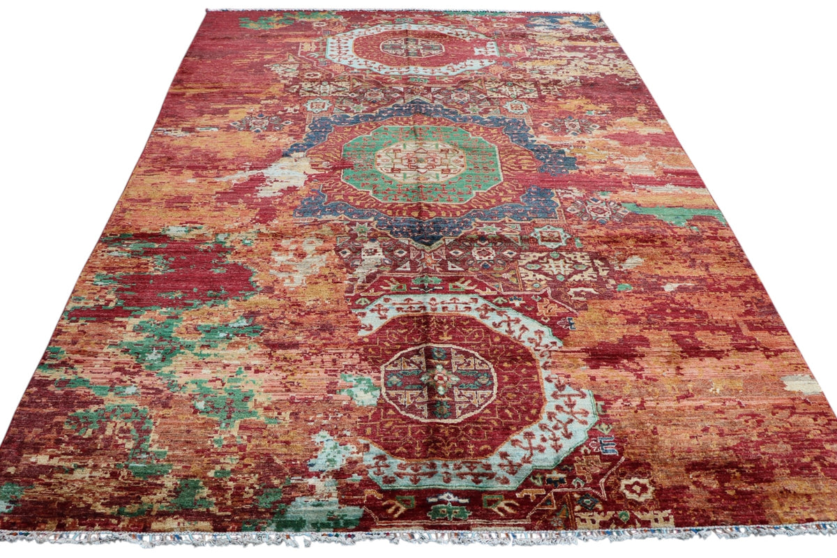 Chobi Mamluk Rug 6x10 | Red, Rust & Green | Hand-Knotted Wool