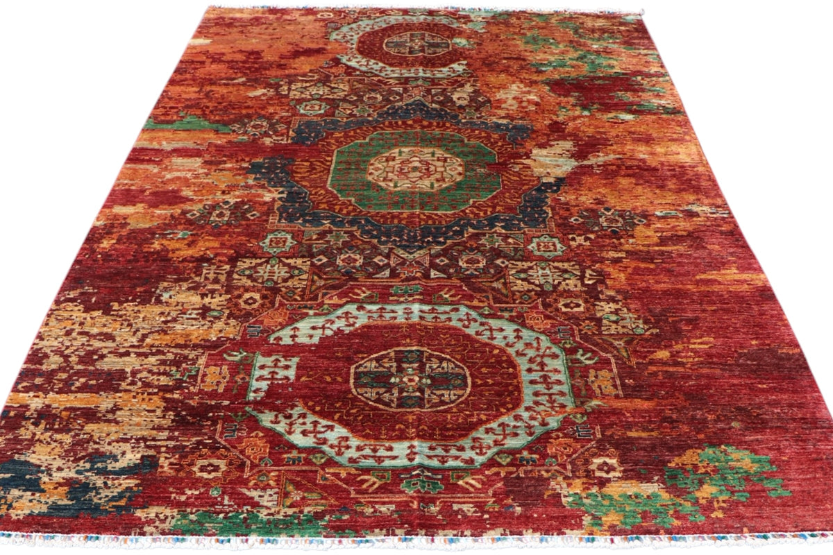 Chobi Mamluk Rug 6x10 | Red, Rust & Green | Hand-Knotted Wool