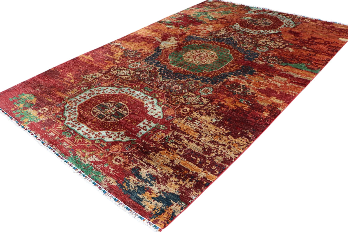 Chobi Mamluk Rug 6x10 | Red, Rust & Green | Hand-Knotted Wool