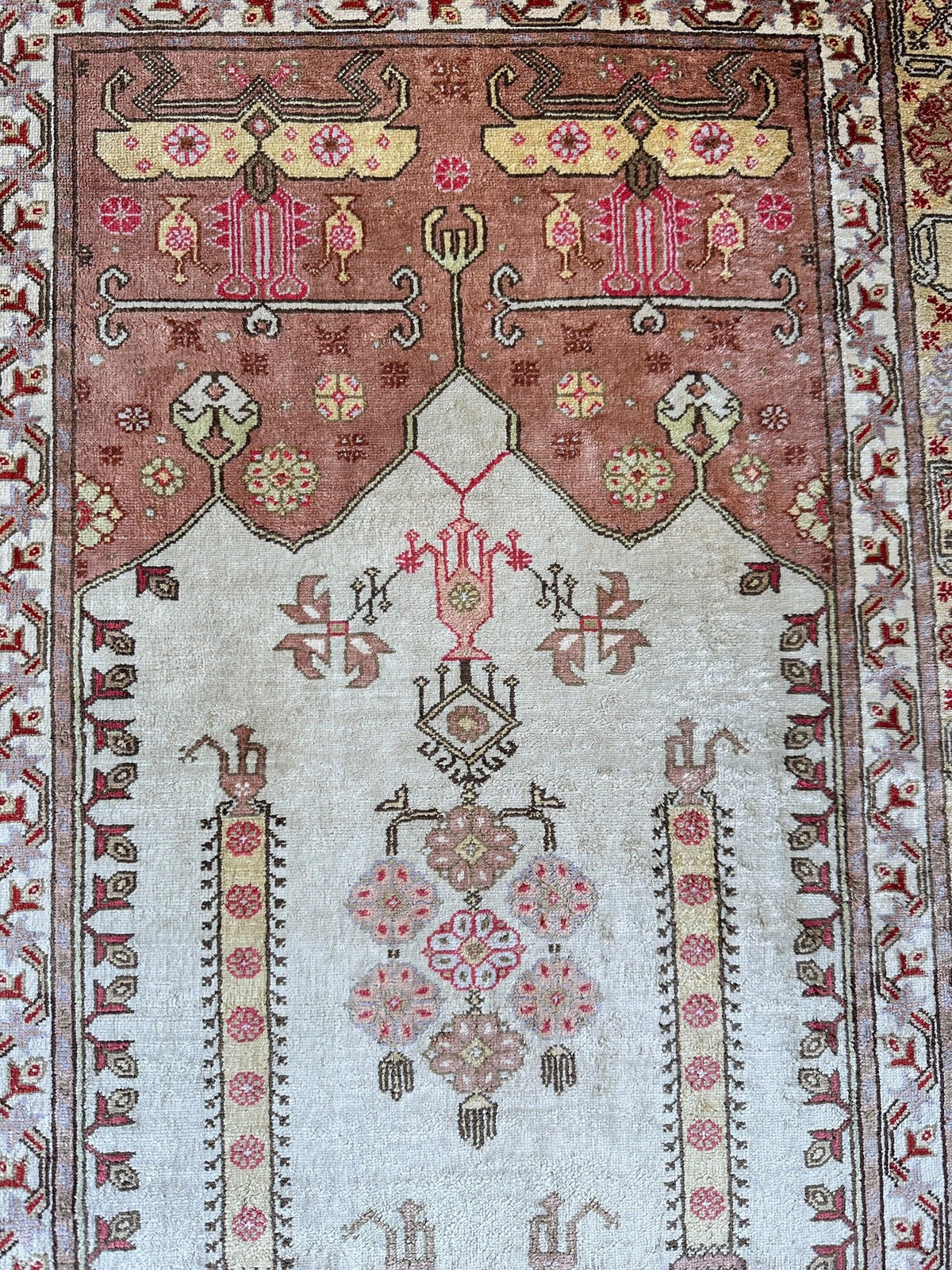 Vintage Turkish Kayseri Rug 26" x 36", Hand-Knotted Silk, 1980s, view 6