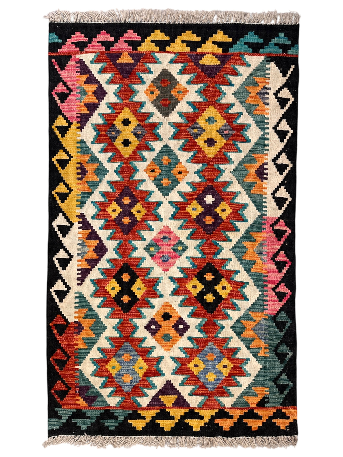 Afghan Kilim Rug 2'7" x 4'4", Hand-Woven Wool, No. 547P