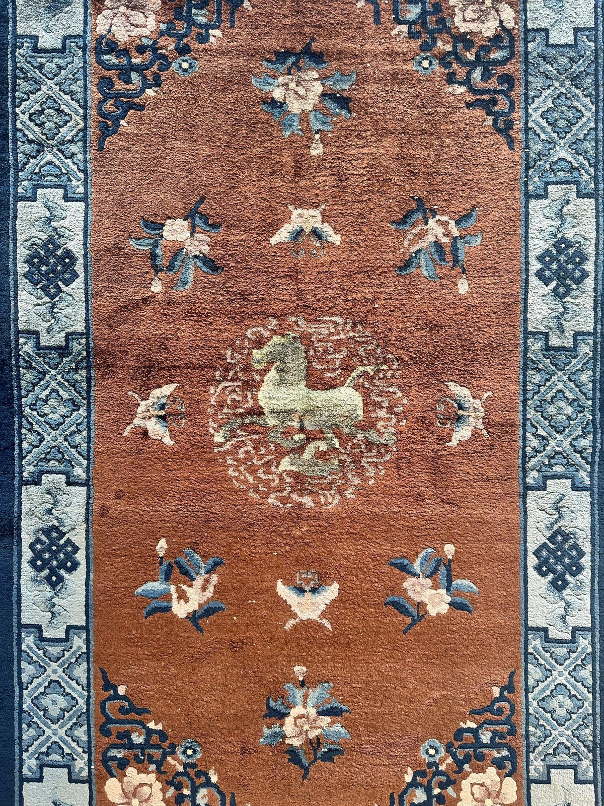 Chinese Rug 3x5, Rust, Navy & Light Blue, Hand-Knotted Silk, view 4