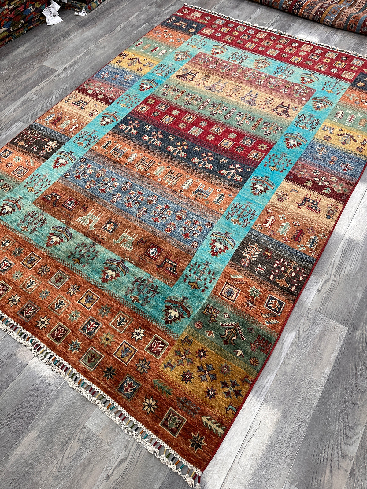 Afghan Gabbeh Rug 5'9" x 8'1", Hand-Knotted Ghazni Wool, Tree of Life, view 4