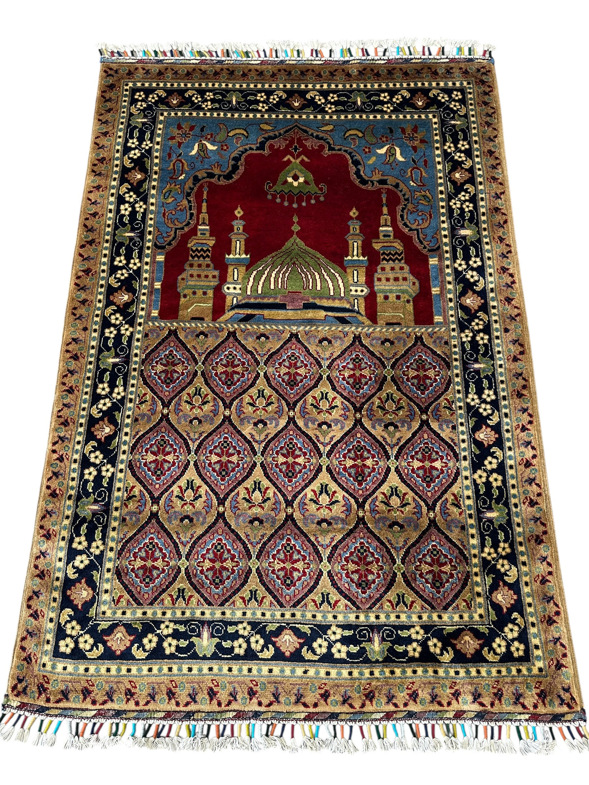 Afghani Prayer Rug 3x5 size range mihrab laid flat