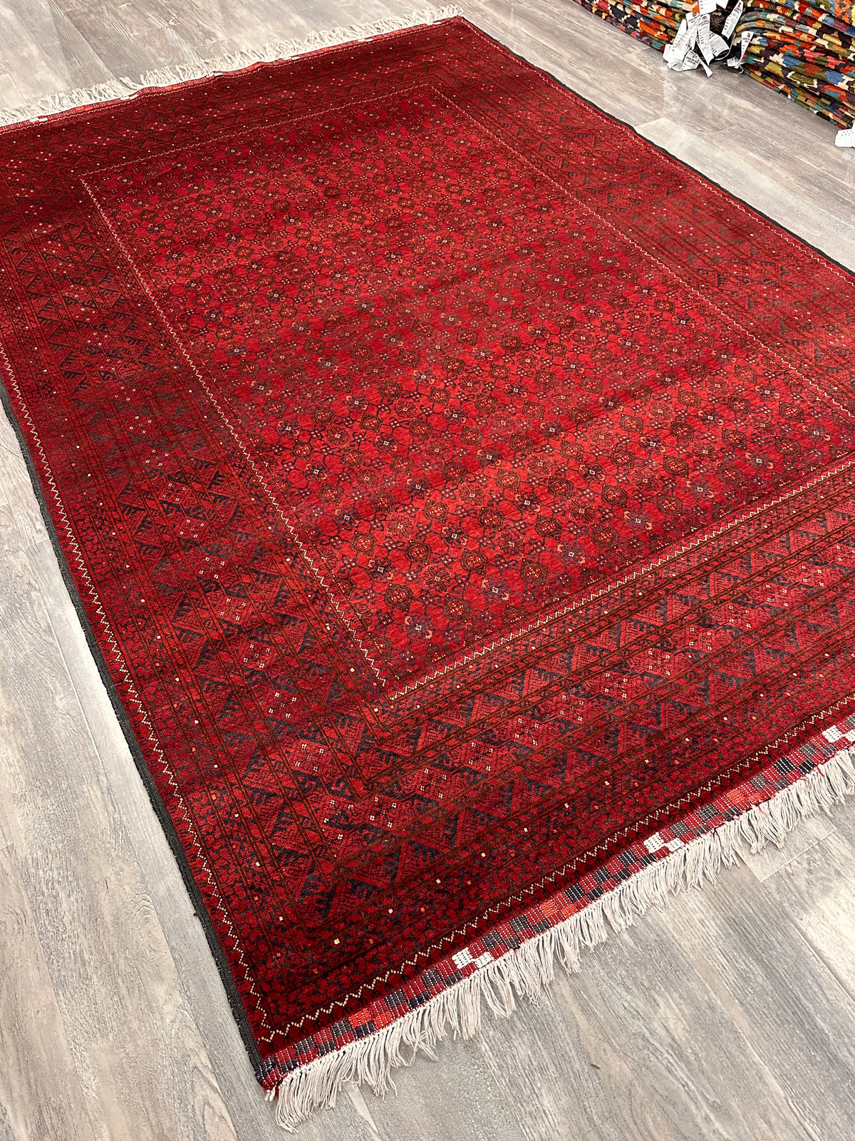 Afghan Beshir Rug 7x10, Red, Burgundy & Navy, Hand-Knotted Wool, view 5
