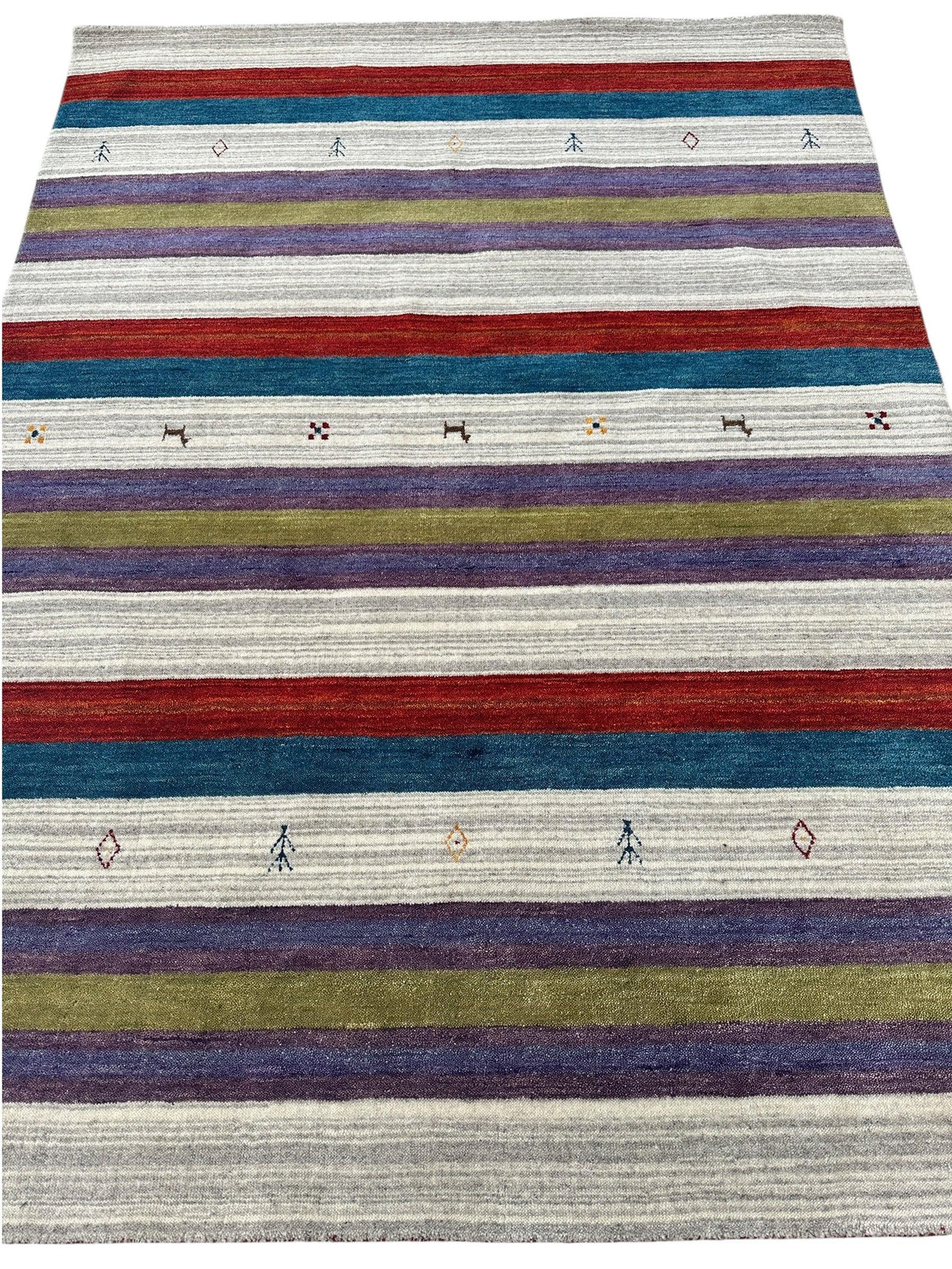 Indian Gabbeh Rug 4'10" x 6'5", Hand-Loomed Wool & Bamboo Silk, Blue, view 3