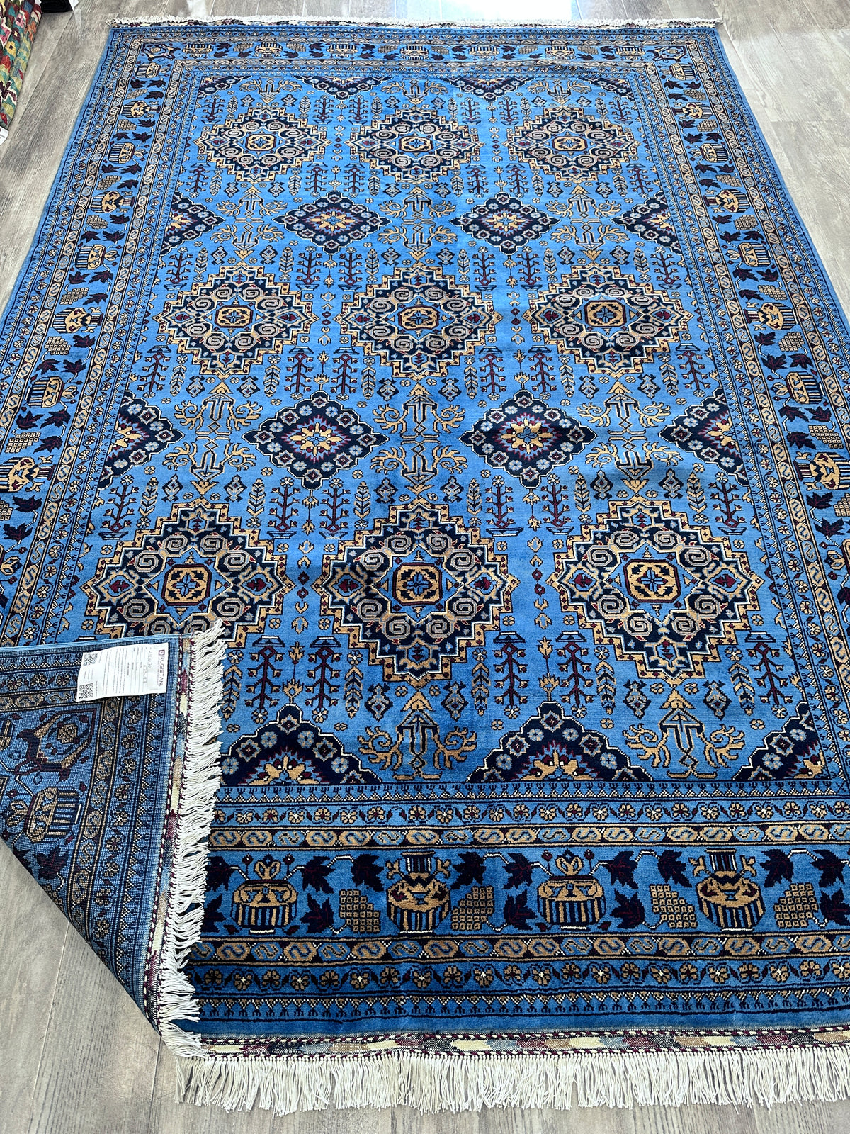 Afghan Zerkhaki Rug 6'7" x 9'9", Hand-Knotted Wool, Blue, view 4
