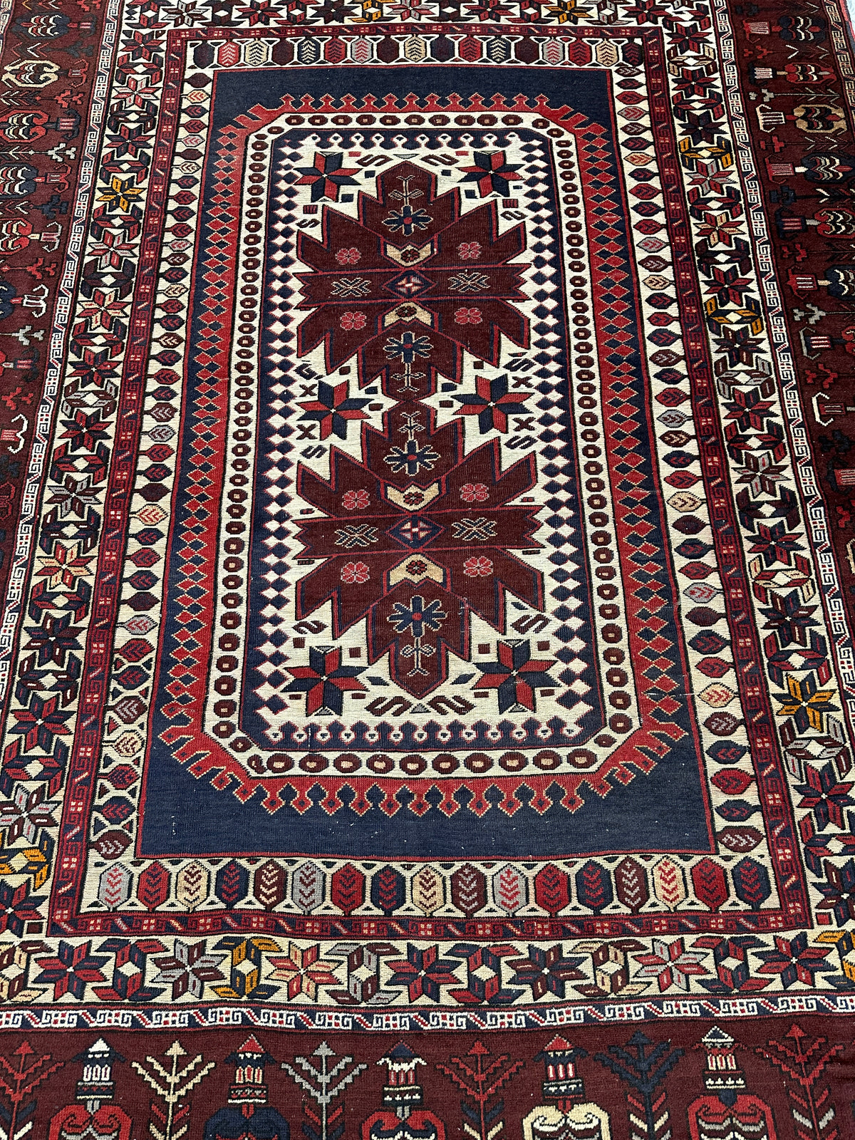 Afghan Baluch Rug 6x9 | Burgundy, Ivory & Navy | Hand-Knotted Wool | View 4