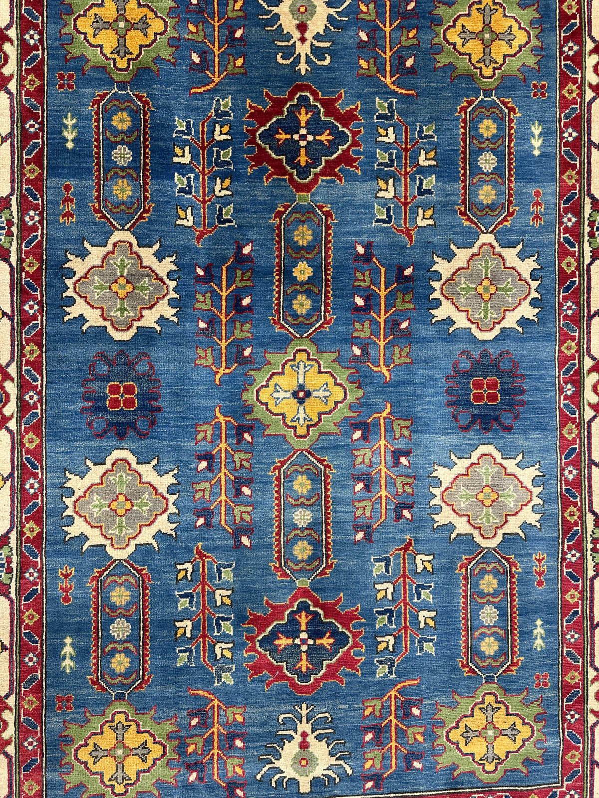 Afghan Kazak Rug 5'6" x 7'7", Hand-Knotted Wool, Blue, Red & Beige, view 5