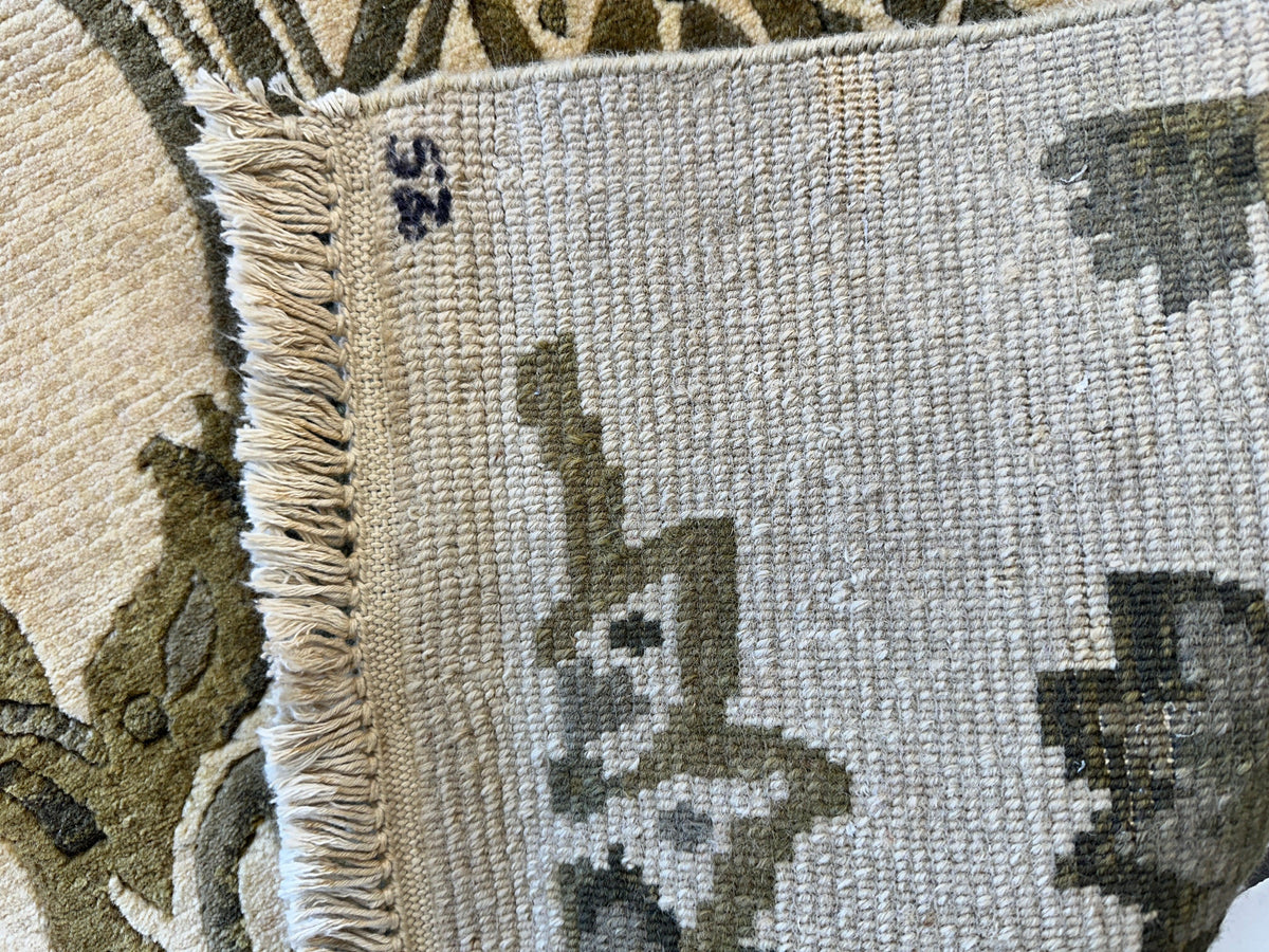 Indian Floral Rug 7'11" x 9'9", Hand-Knotted Wool, Beige & Green, view 7