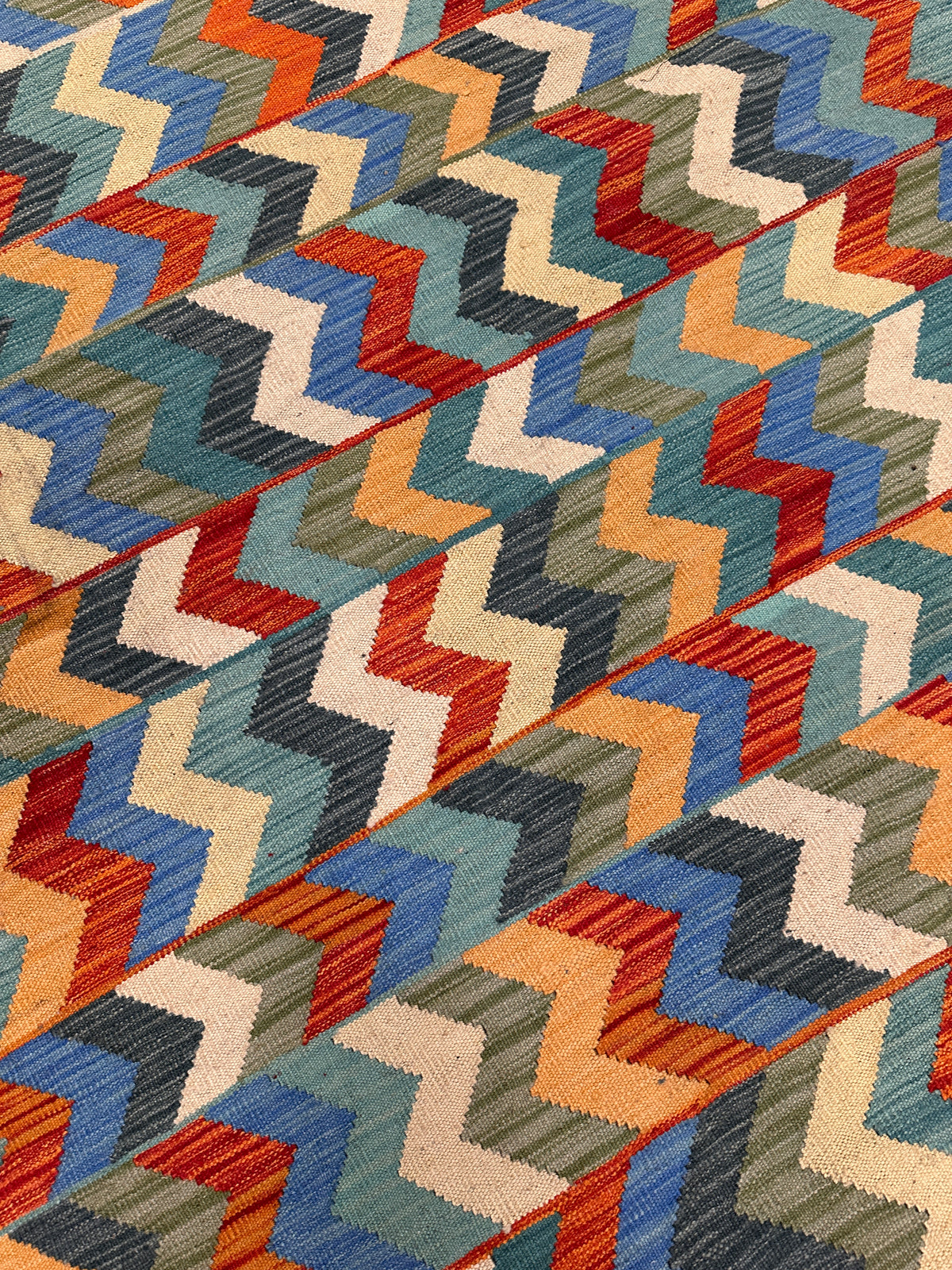 Afghan Kilim Rug 6x8, Red, Blue & Teal, Hand-Woven Wool Flatweave, view 5