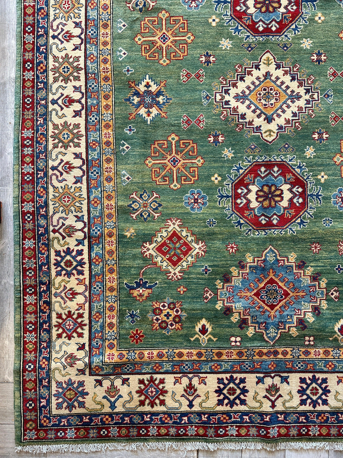 Fine Hand Knotted Afghani Super Kazak Rug 7 x 10, view 4