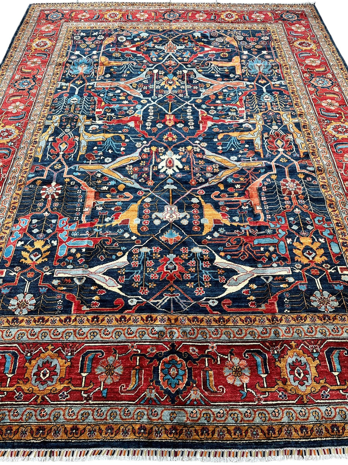 Afghan Bidjar Rug 9' x 12', Hand-Knotted Wool, Blue, Gold & Ivory, view 3